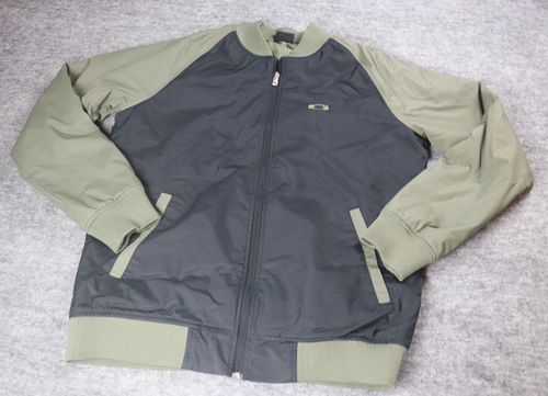 Oakley Jacket Mens Large Black Crew Neck Long Green Sleeve Zip Up Double Pockets - Picture 2 of 9