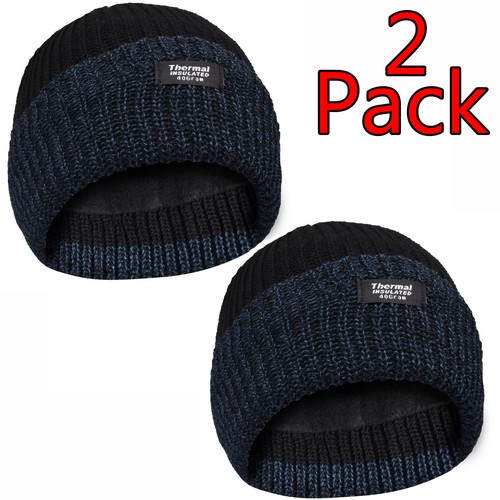 Mens Beanie Hat Winter Warm Knitted Thermal Sky Woolly Cosy Fur Fleece Lining - Picture 39 of 52