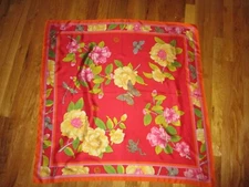 Adrienne Landau Studio Red Floral Butterfly Frog Dragonfly 100% Silk Scarf 34"