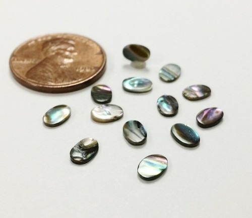 12 VINTAGE GENUINE ABALONE MOTHER OF PEARL PAUA SHELL 6x4mm. OVAL CABOCHONS 1248 - Picture 4 of 5