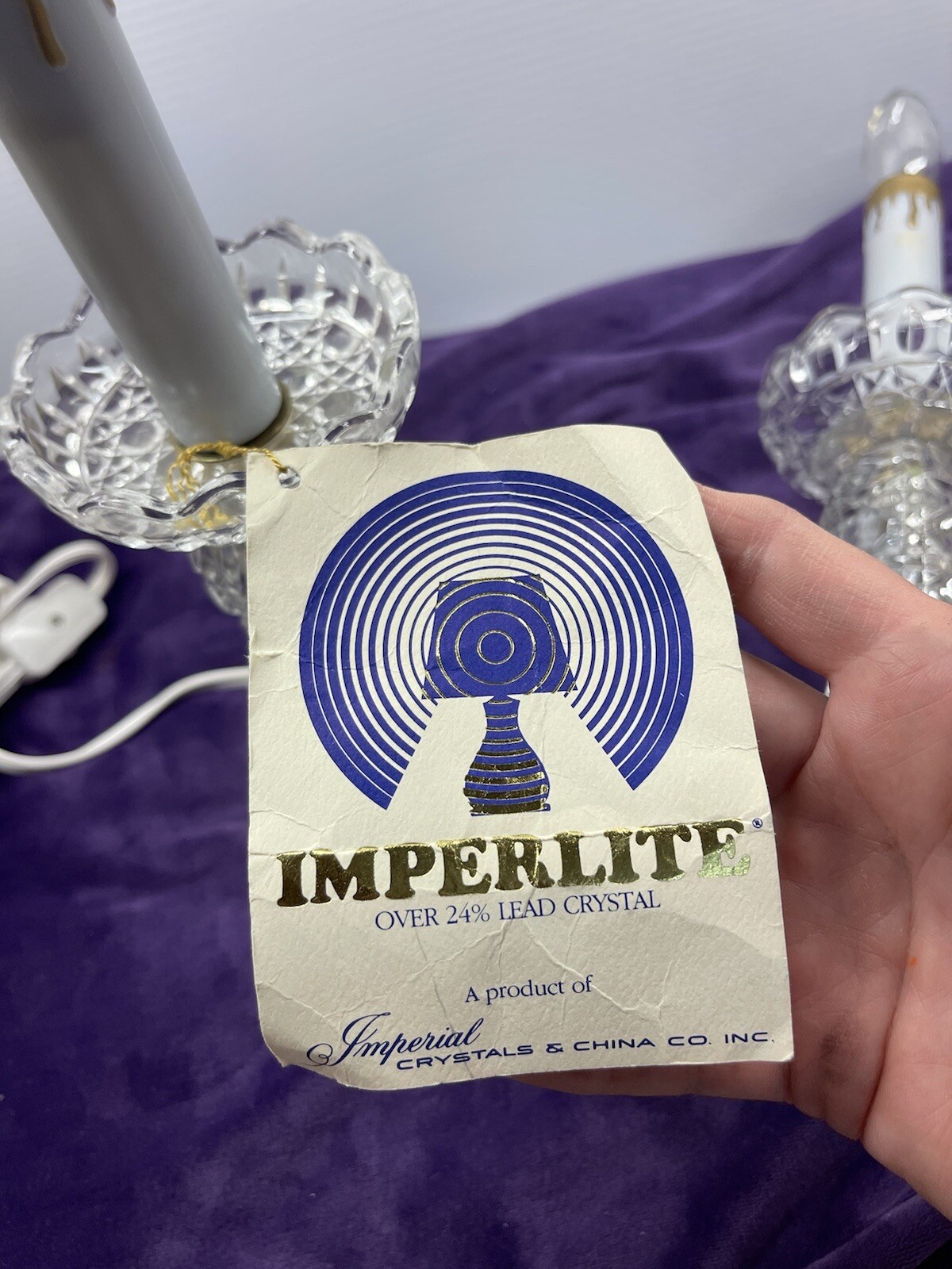Imperlite lead crystal bedside lamps Electric Candles Vintage W/ Tags