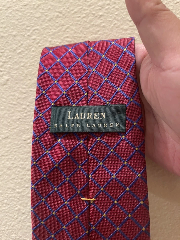 Lauren Ralph Lauren Red Check Gold Dot Print Silk Tie - Image 3 of 4