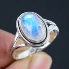 Natural Rainbow Moonstone Solid 925 Sterling Silver Ring Spilt Shank Jewelry