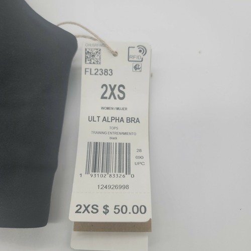Adidas Ultimate Alpha Bra Black Training Sports Bra Women's XXS NWT - Picture 6 of 6