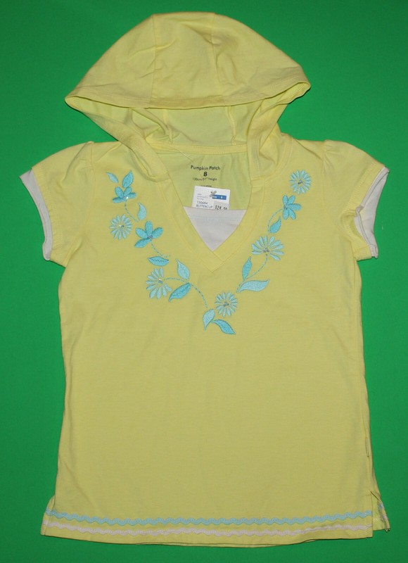 8 NWT Pumpkin Patch HELLO SUNSHINE Yellow Embroidered Hooded SHIRT Top Girls
