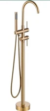 Freestanding Bathtub Faucet Brushed Gold, Floor Mount Tub Filler, High