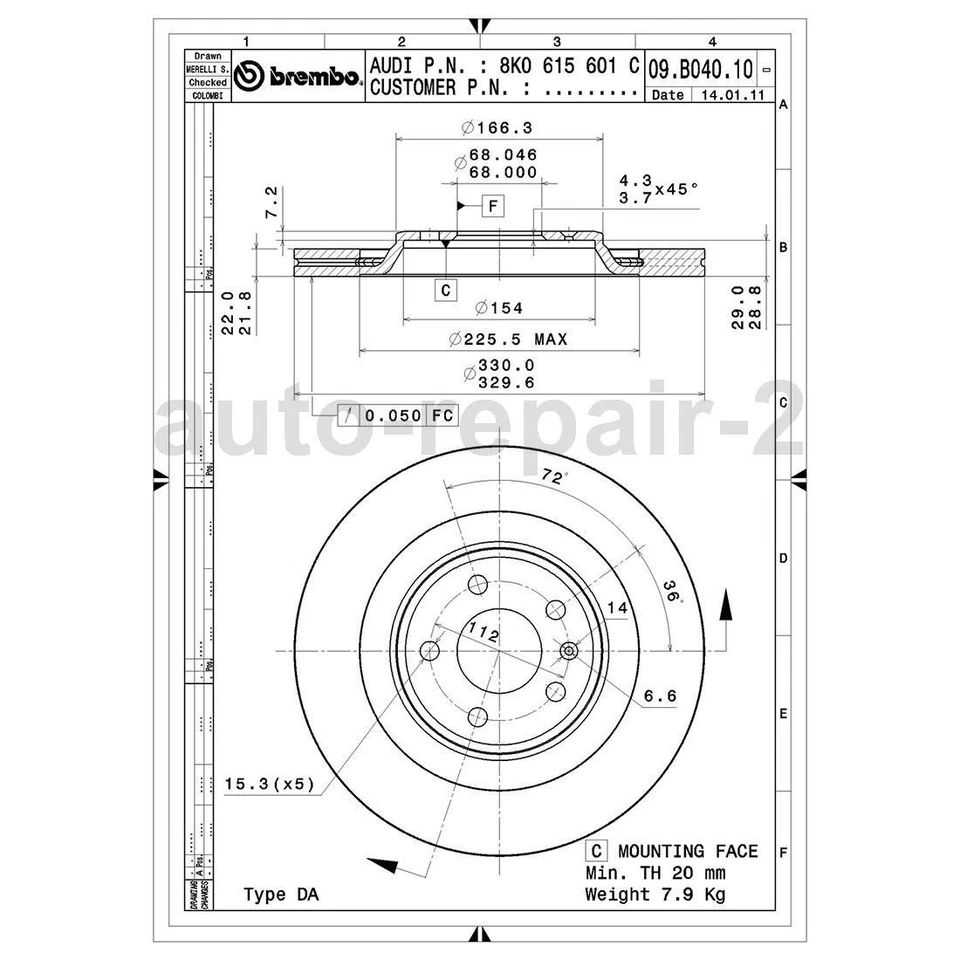 Para 2010~2011 Audi S4 Brembo conjunto de pastilhas de freio a disco traseiro rotor de freio a disco - Imagem 4 de 4