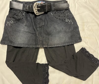 Girls 14 NWOT Blue Heart Jean Black Skirt Spandex Leggings
