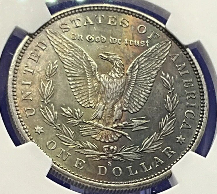 🌈 1880-S Morgan Dollar MS61 NGC Lilac Purple Salmon Toning MONSTER Eye Appeal👀 - Image 2 of 4