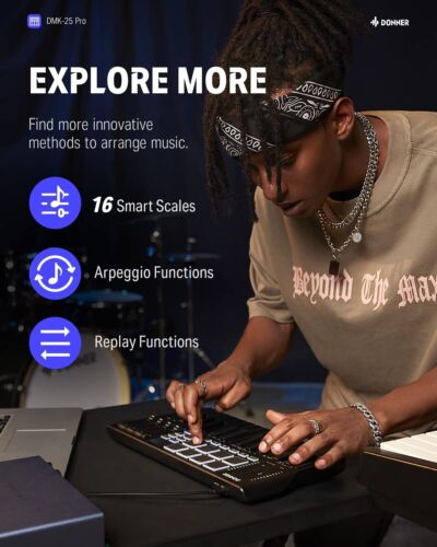 Donner DMK-25 MIDI Keyboard 25 Key 8 Drum Pads Touch Bar USB-C DJ Controller - Picture 3 of 17