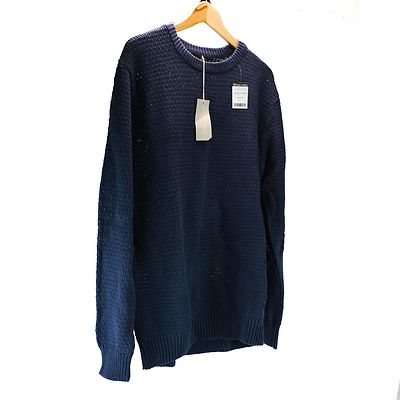 Woolovers Mens XL British Linen Washable Sweater Crew Neck Jumper Navy Blue