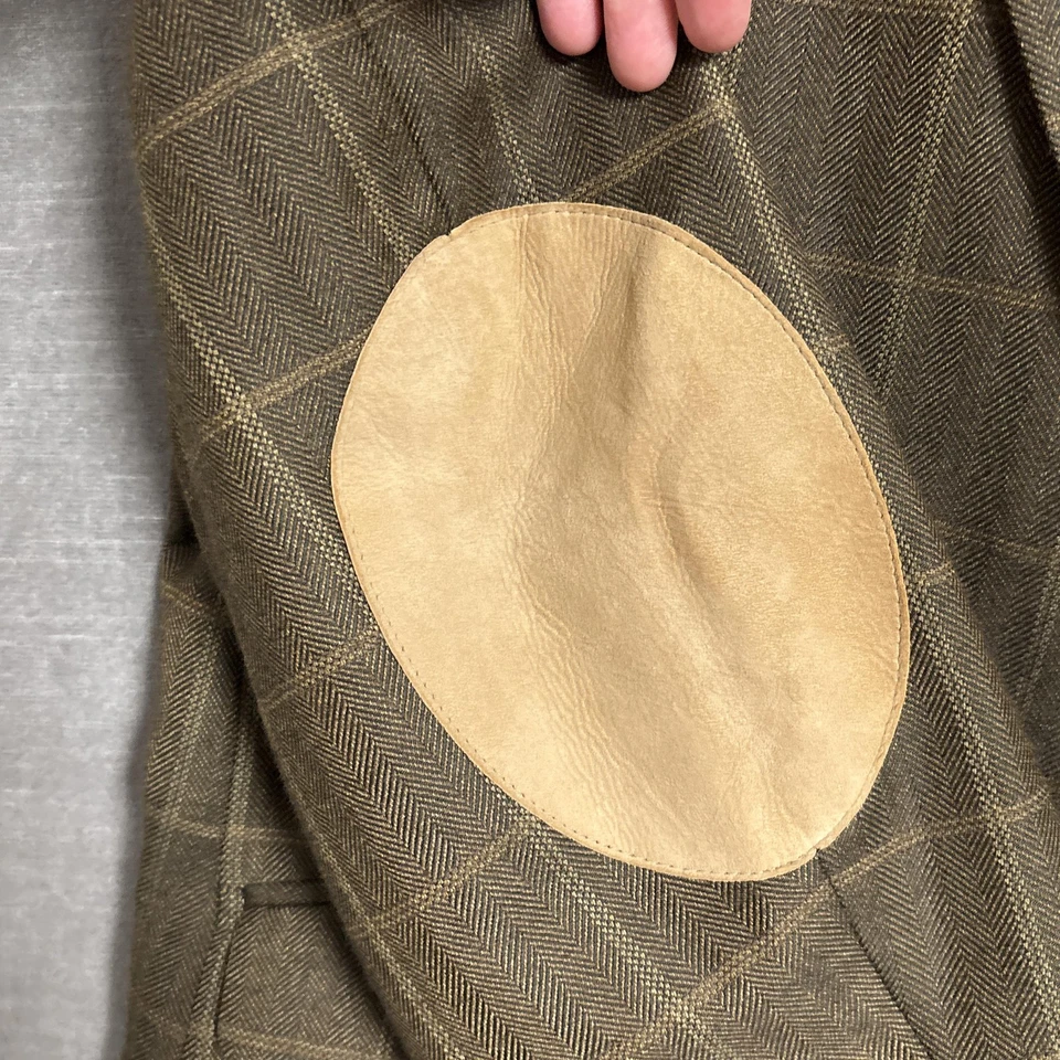 Austin Leeds Sport Coat 48R Wool Cashmere Brown Windowpane Elbow Patches Blazer - Image 4 of 4