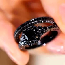 Princess Lab Created Diamond 14k Black Gold Over Engagement Bridal Band Ring Set