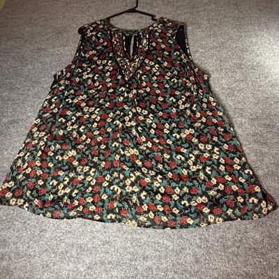 Daniel Rainn Women 2X Floral Sleeveless Blouse Metallic Trim Black DX17758PYN