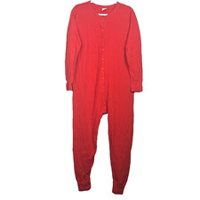 Vtg Duofold Cotton Wool Mens Thermal One Piece Pajama Red Large Back Flap USA