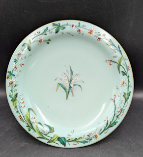 Vintage Duck Egg Blue Lily of Valley & Daisy Cake Stand Glass Glaze Hand Painted