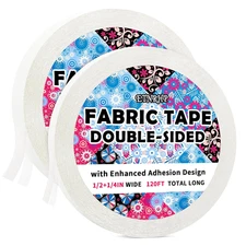 2 Rolls Double-Sided Fabric Tape with Enhanced Adhesion - Hem Tape No Sewing No