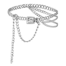 Chain Belts for Women, Adjustable Metal Waist Chain Silver Big Waist: 40"-48"