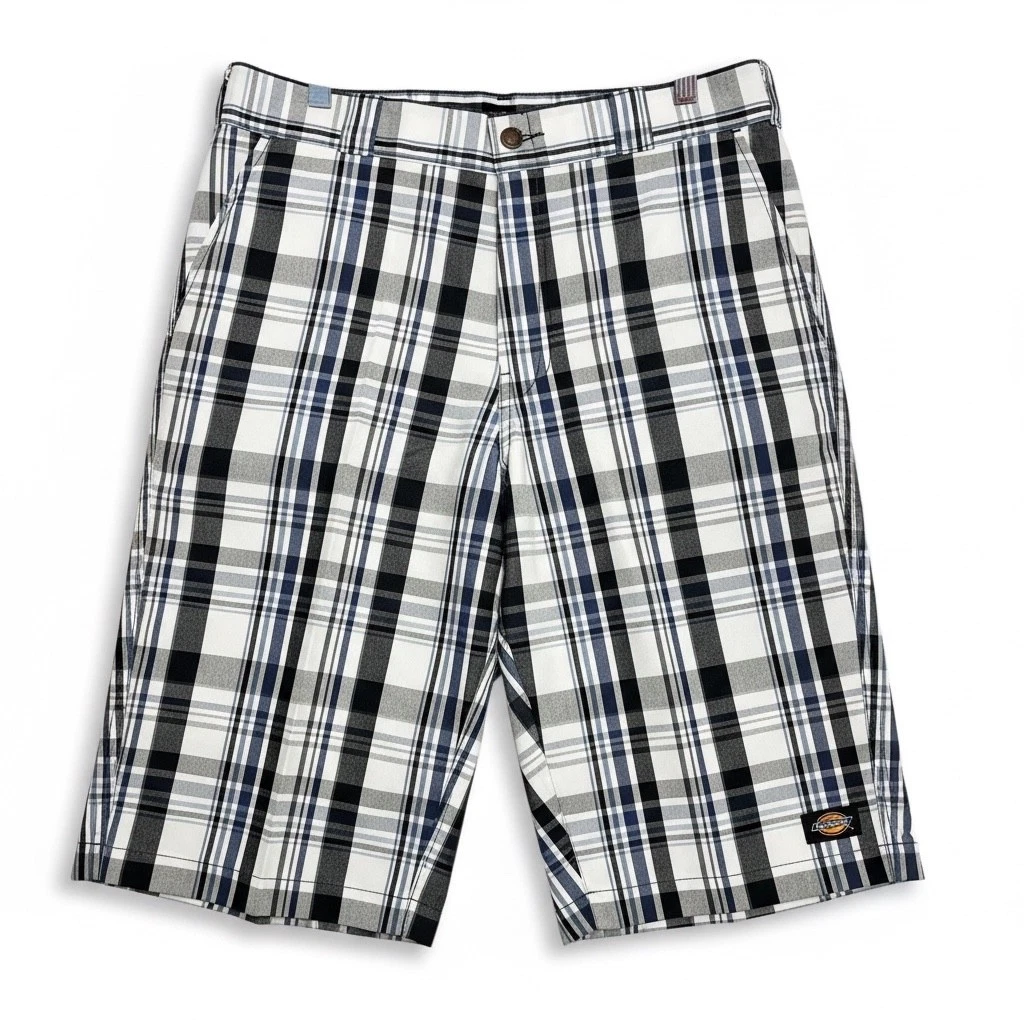 dickies mens loose fit royal blue black plaid side pocket work shorts 32-48 new