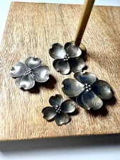Vintage 925 Sterling Silver Art Stuart Nye Dogwood Flower Pin Brooch And Clip X4