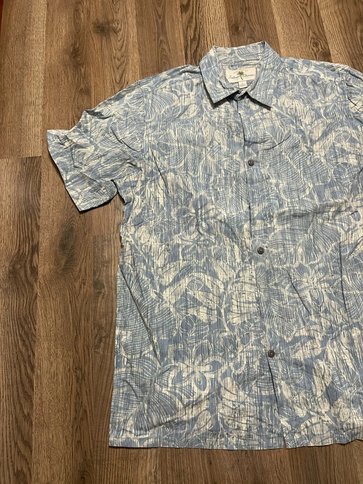 Camisa Island Shores, Para Hombre Talla Mediana, Azul Blanco, Abotonada, Hawaiana Foto 3 de 4