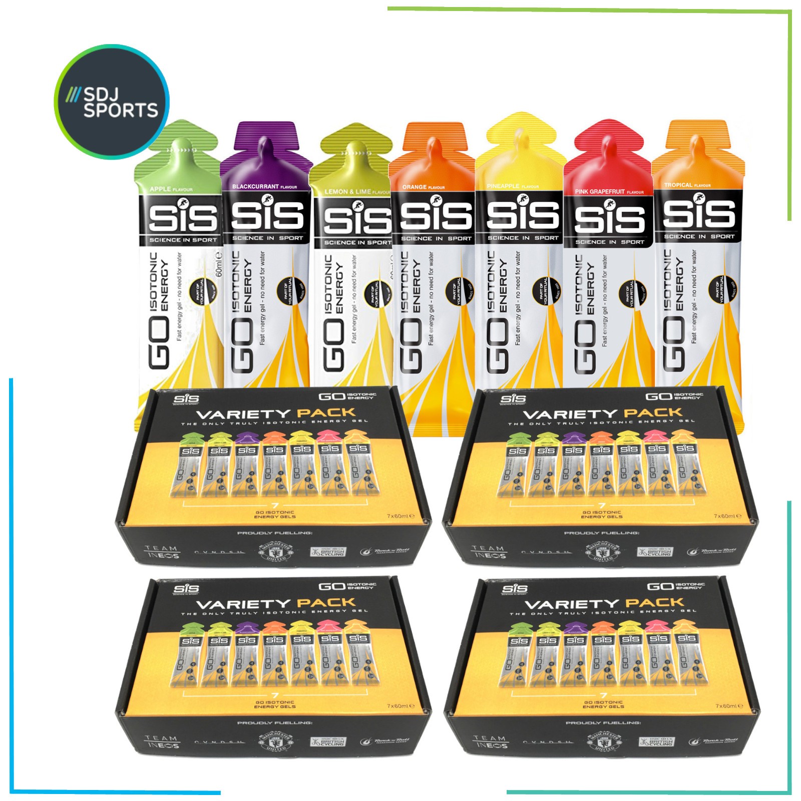 Energy Gels SIS Go Isotonic 60ml Mixed Flavours Science in Sport Fitness 28 Gels