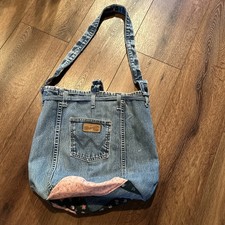 Handcrafted 3 Pocket Tote Bag denim material lined with floral fabric