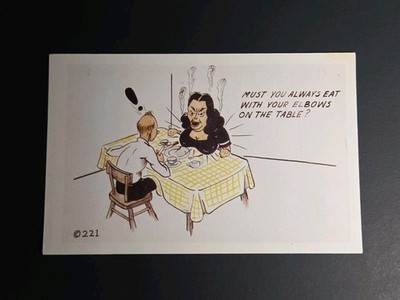 Vintage Kromekolor Comic Postcard #221 Unused Humorous Dining Table Joke