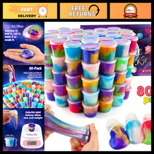 80 Pack Mini Galaxy Slime Party Favors Kit, Stretchy Stress Relief Putty for Kid