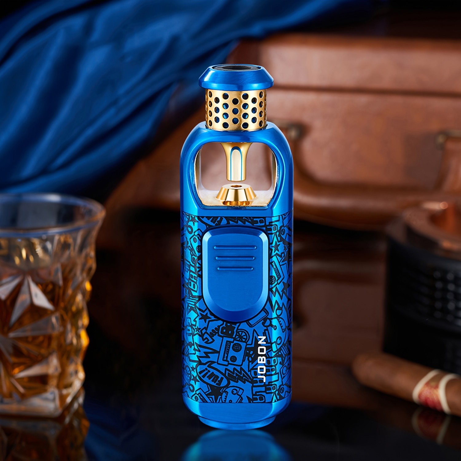 Metal Torch Lighter-Refillable Butane Jet Adjustable Blue Fl