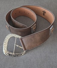 3D Belt Co Womens Leather Western Belt Size 32 Studded Cross Hammered Buckle