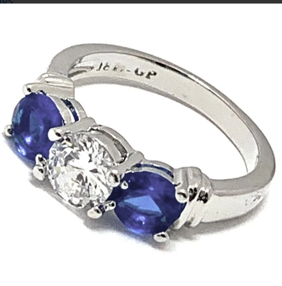 女式 Diamonique 方晶锆石和蓝宝石戒指 - 尺寸 7 — 第 3/4 张图片