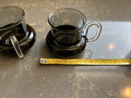 Tom Dixon Bump Tea Cups Mugs Black Smoke Glass Set of 2 MCM Minimalist Design - Picture 8 of 9