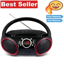 Versatile CD Boombox with AM/FM Radio, Aux Input Headphone Jack - Sleek Black