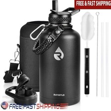 64oz Insulated Water Bottle Triple Wall Leakproof Paracord Handle Straw Lid New