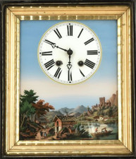 Bilderrahmenuhr mit Hinterglasmalerei, guter Zustand