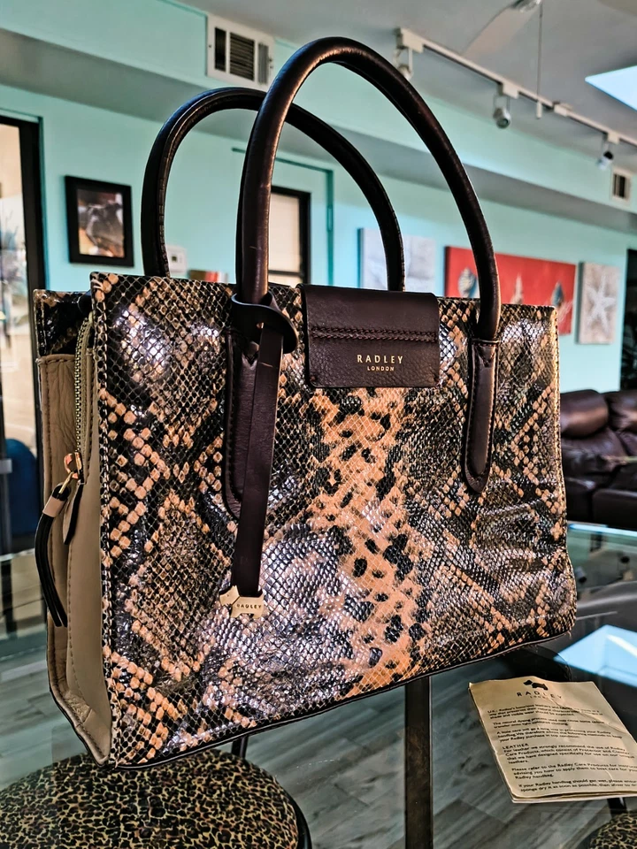 Snake Print Leather Purse Double Handles Crossbody Strap Bag Charm RADLEY LONDON - Image 3 of 4