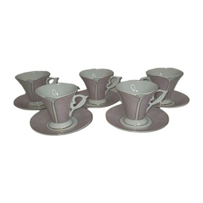 Imperial Italian Design Cups Saucers Espresso Frosted Matte Pink VTG 5 Porcelain