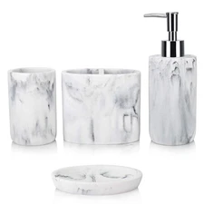 Bathroom Accessories Set,4 Pieces Marble Bathroom Vanity Countertop Accessory Se