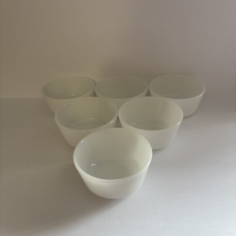 Set Of 6 White Milk Glass Anchor Hocking Fire King Custard Berry Pudding Bowl