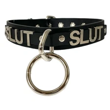 Name Bondage Collar Black O Ring  Letter Slave Leather BDSM Choker Slut Choker