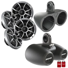 Wet Sounds OE-65ic-S 6.5" OEM Speakers Silver Grill 12KMTED 6.5 Black Tower Pods