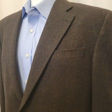 Ralph Lauren LRL sport coat mens 42L brown herringbone 100 wool elbow patches