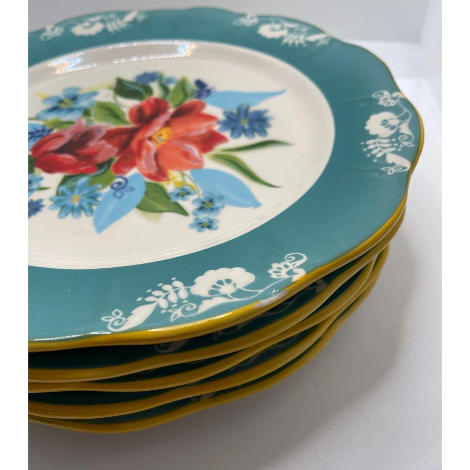 Juego floral turquesa plato de postre ensalada de flores ramo primavera mujer pionera 8,5 Foto 4 de 4