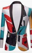 Men Fashion Pattern Shawl Lapel Sequins Blazer Size XL