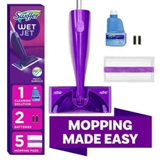 Swiffer WetJet Floor Mop Starter Kit (1 Spray Mop,2 batteries , 5 Mopping Pads)
