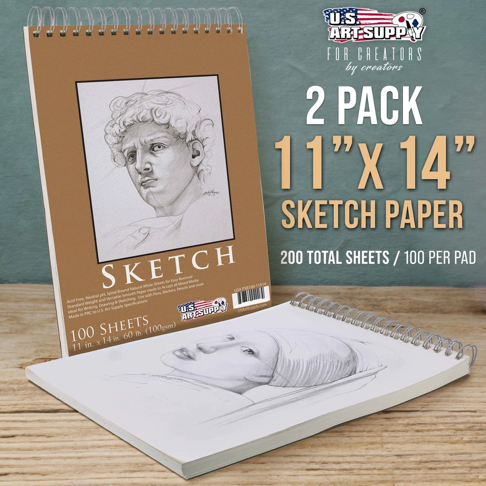11" x 14" Spiral Bound Sketch Pad, Pad of 100-Sheets, 60 Pound (100gsm) (2 Pads) - Image 2 of 4