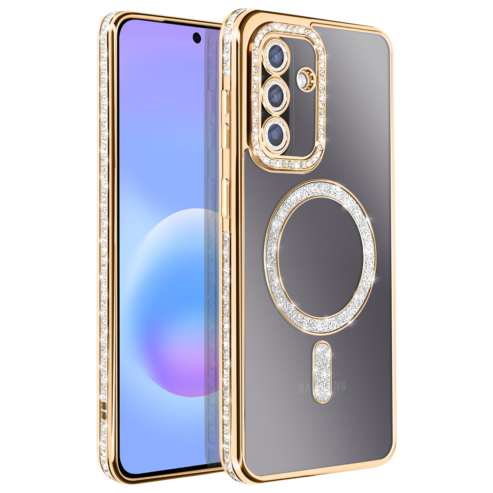 Coque Galaxy A57 Jaune Premium Cadre Bijou Strass et Kit de Charge Haute Efficacité