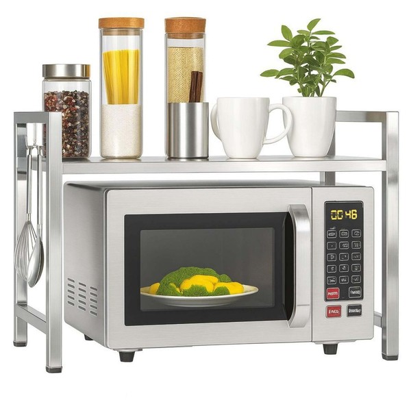 Verstellbares Mikrowellenregal Edelstahl 2 Stufig 40-64 Cm Mikrowellen 96685-image