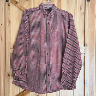 Greg Norman Mens Lg Red/Black Plaid Check Button Down Long Sleeve Shirt